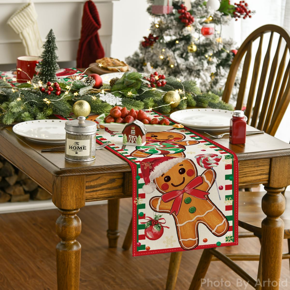 Mantel Artoid Mode con rayas coloridas, aporta dinamismo a la mesa de celebración.