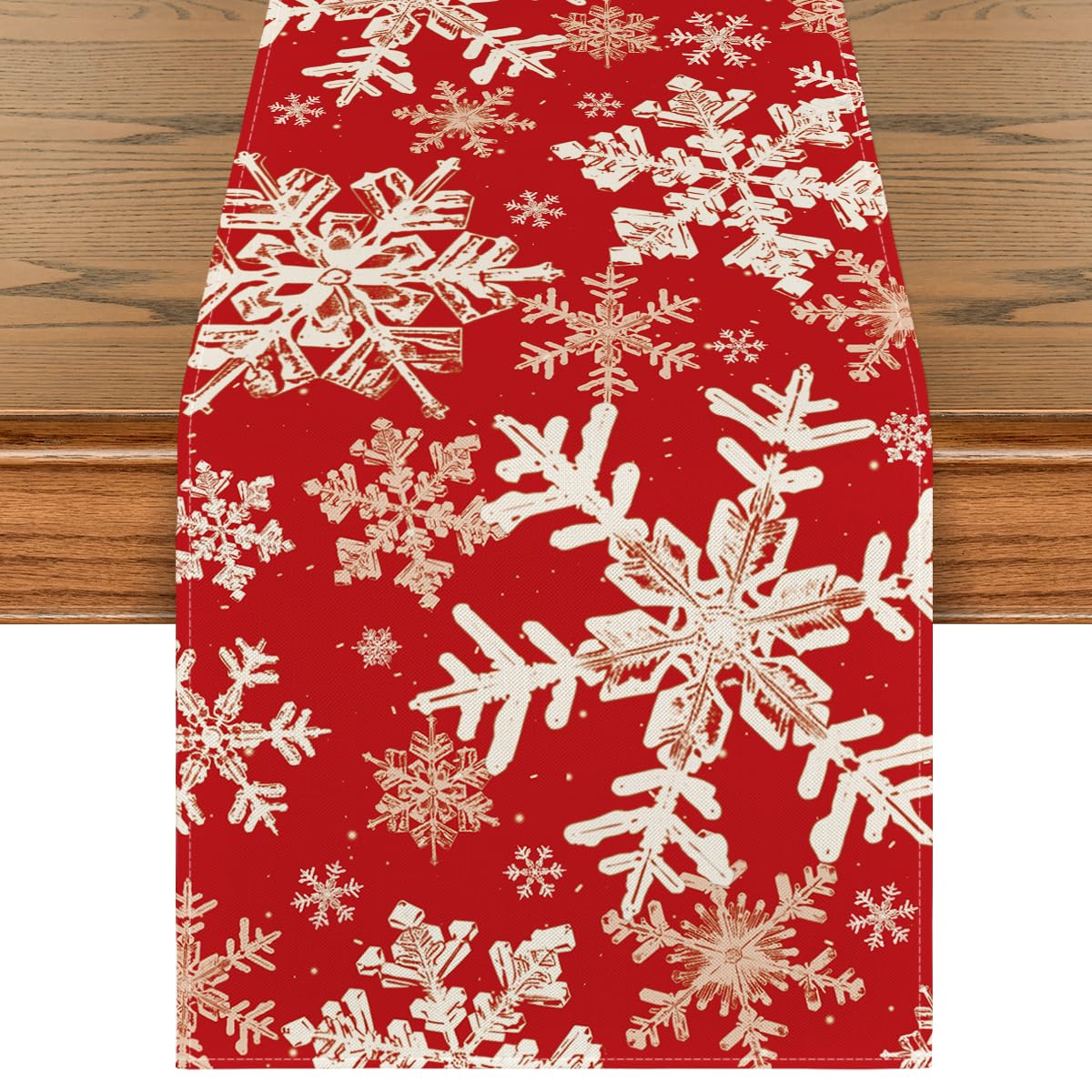 Mantel Artoid Mode para mesa con copos de nieve rojos, ideal para fiestas.