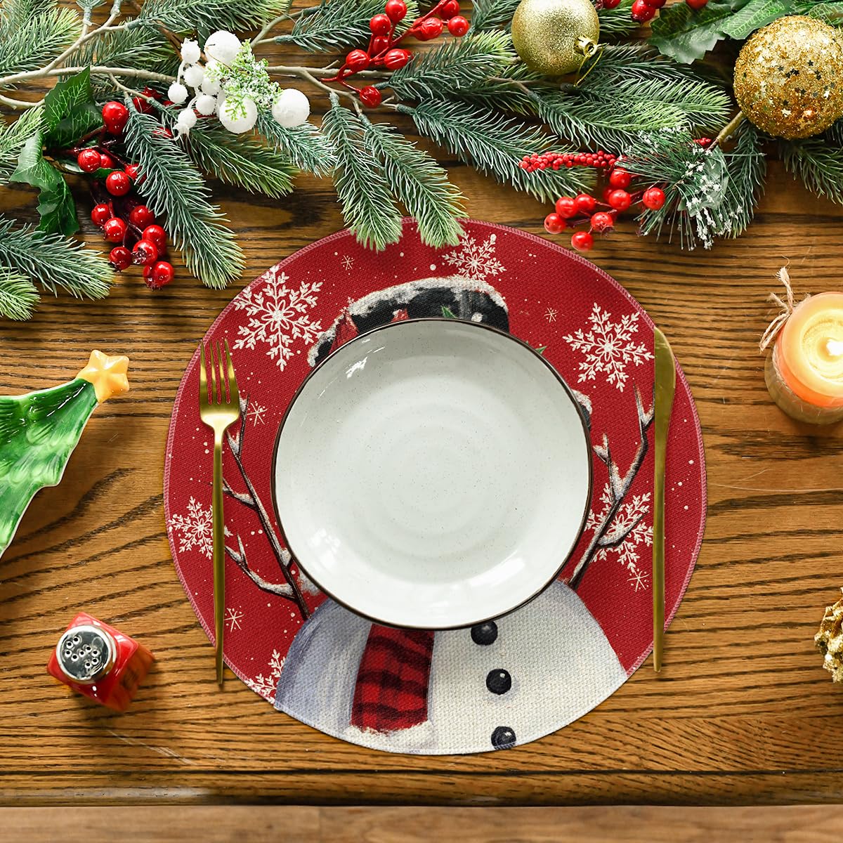 Artoid Mode mantel redondo navideño con muñeco de nieve para la mesa.