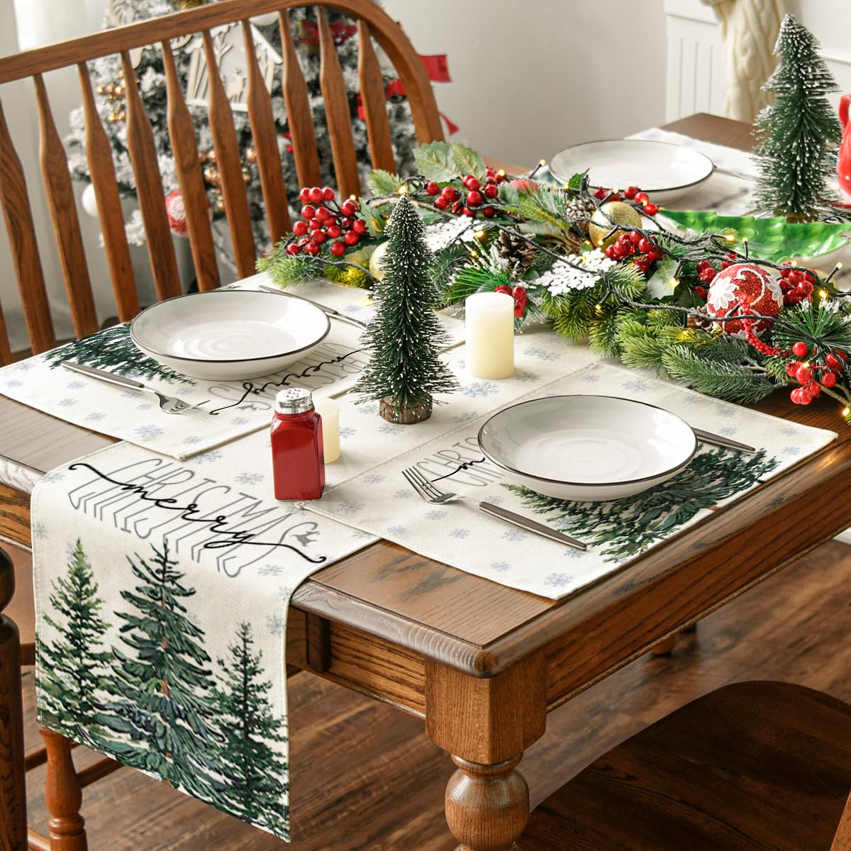Artoid Mode conjunto de 8 manteles, pino navideño en beige.