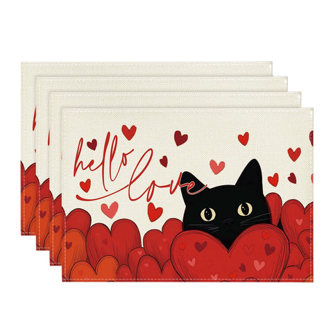 Manteles Artoid Mode Hello Love Gato Corazón, aportan elegancia y protección a la mesa