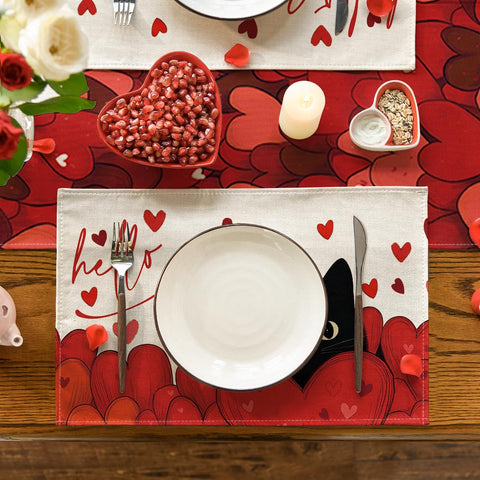 Manteles Artoid Mode Hello Love Gato Corazón, ideales para comidas diarias y celebraciones