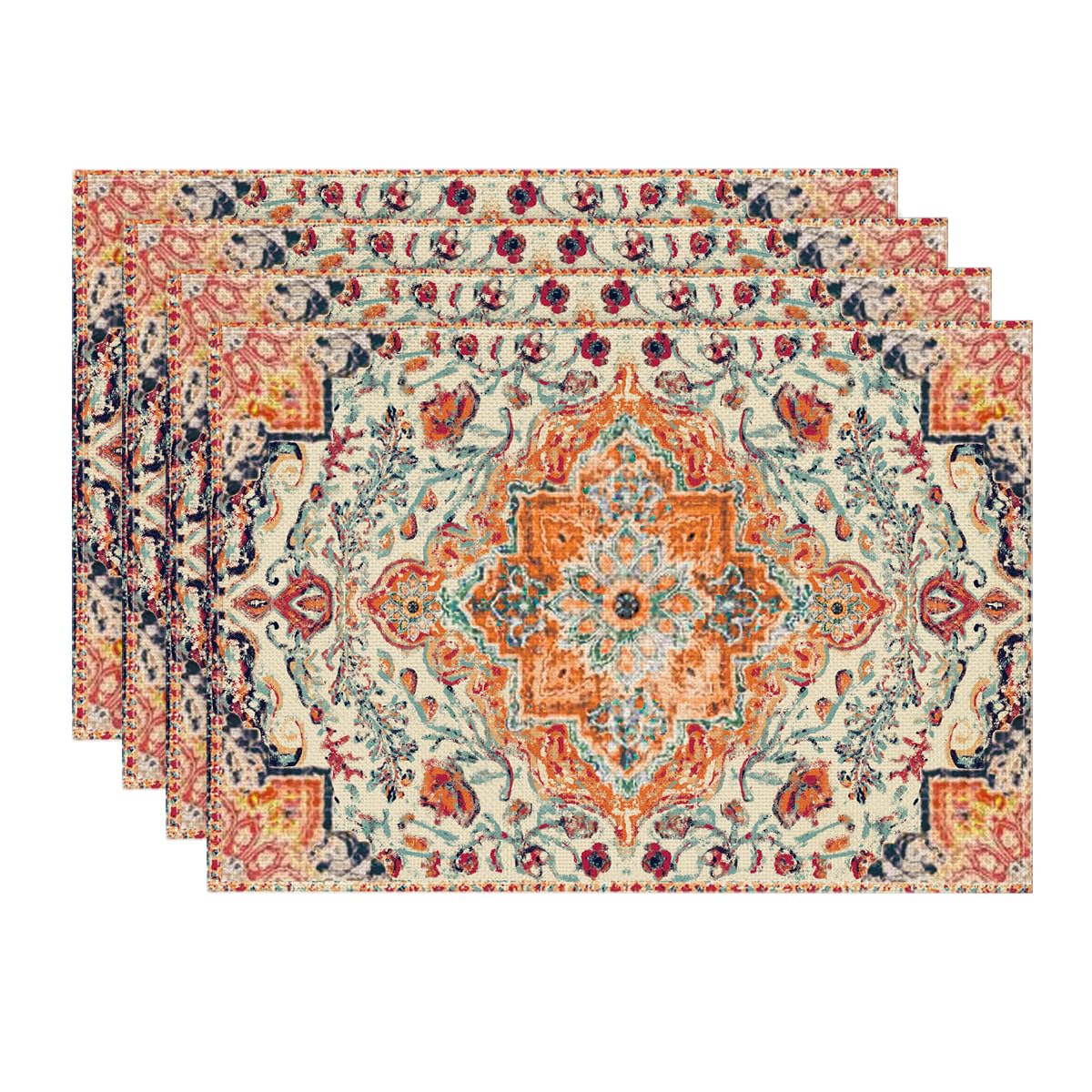 Artoid Mode manteles individuales bohemios en naranja y azul verdoso para comidas diarias con estilo