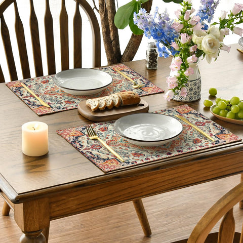 El mantel Artoid Mode bohemio anaranjado-azul verdoso añade encanto a cada comida