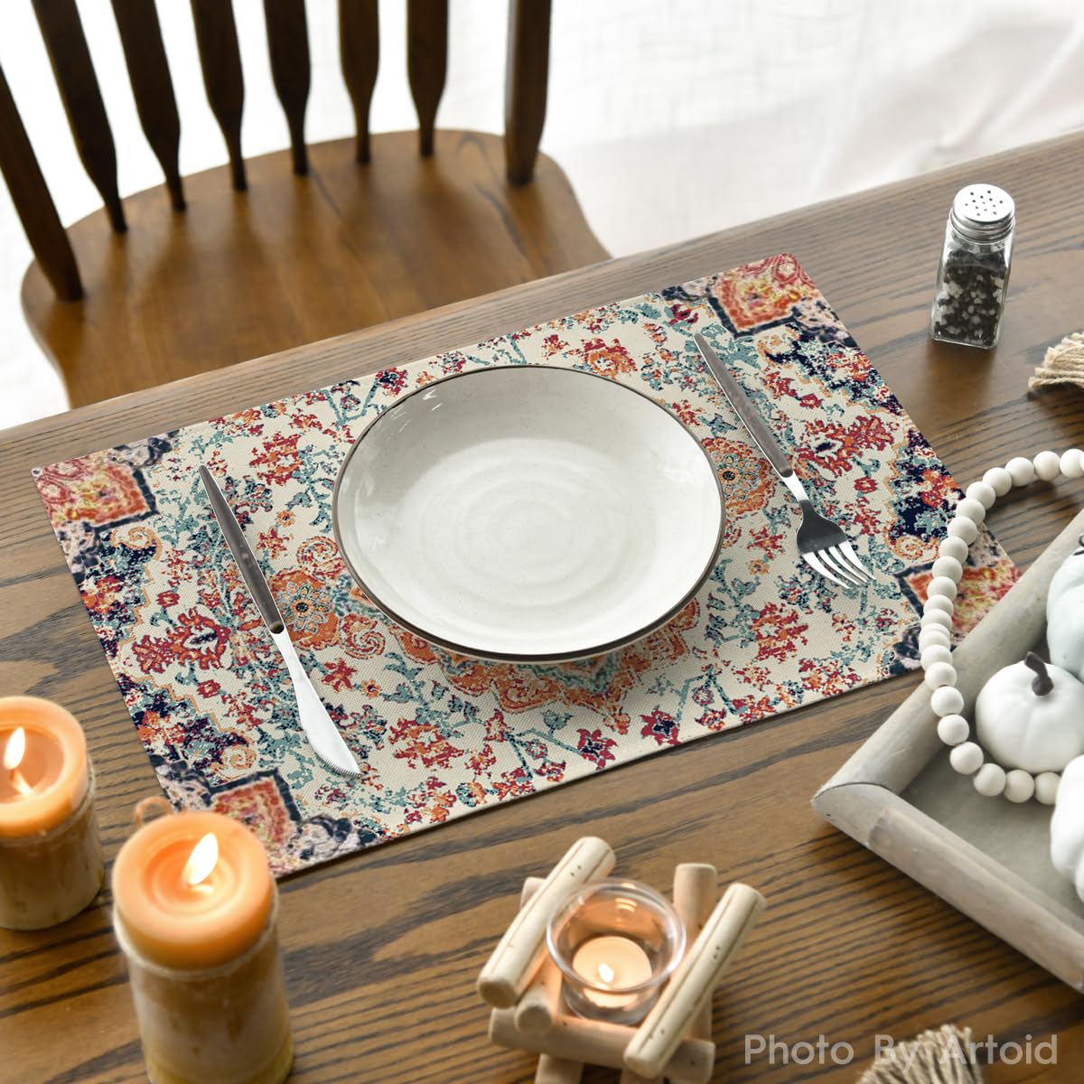 Mantel bohemio Artoid Mode naranja y azul verdoso para fiestas y reuniones
