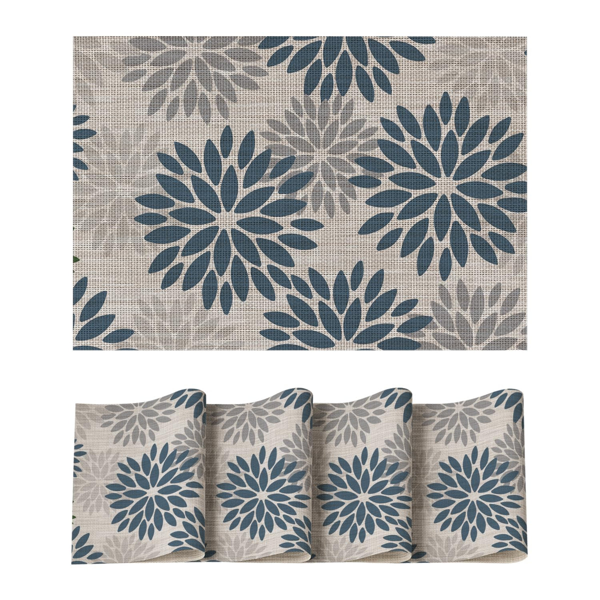 Manteles individuales Artoid Mode florales en vinilo azul gris, protección contra manchas y calor