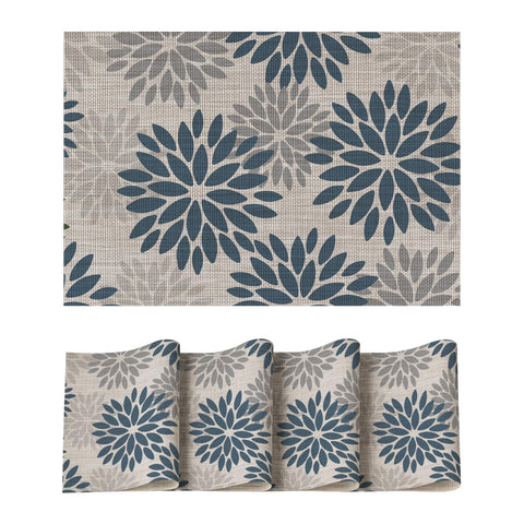 Manteles individuales Artoid Mode florales en vinilo azul gris, protección contra manchas y calor