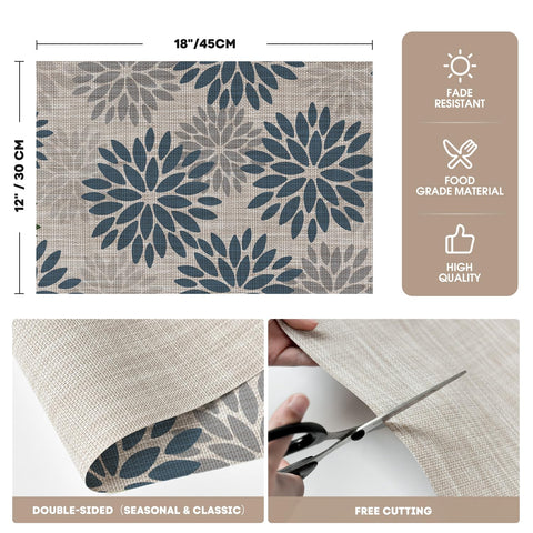 Manteles Artoid Mode florales en vinilo azul gris, material ecológico y duradero