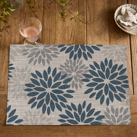 Manteles Artoid Mode florales en vinilo azul gris, superficie antideslizante para seguridad en la mesa