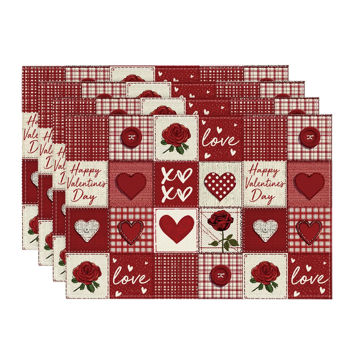 Artoid Mode mantel individual con corazones y cuadros rojos y negros para cenas románticas