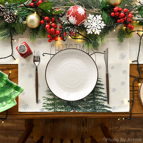 Artoid Mode placemats beige con copo de nieve, protege la mesa con estilo.