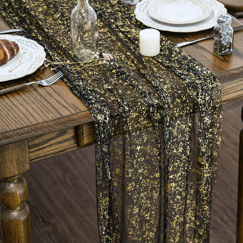 Artoid Mode runner de mesa negro dorado, 120 pulgadas, ideal para bodas y cenas.