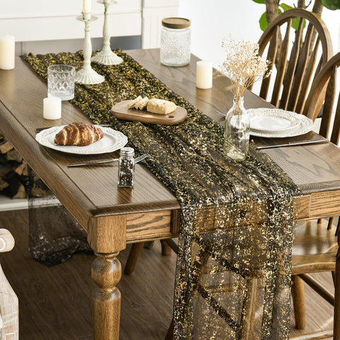 Artoid Mode runner de mesa transparente con brillo dorado, perfecto para decoraciones festivas.