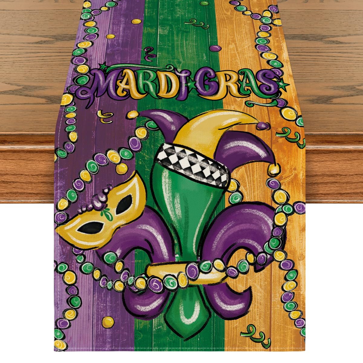 Artoid Mode: corredor de mesa iris morados-verdes-naranjas para fiesta Mardi Gras