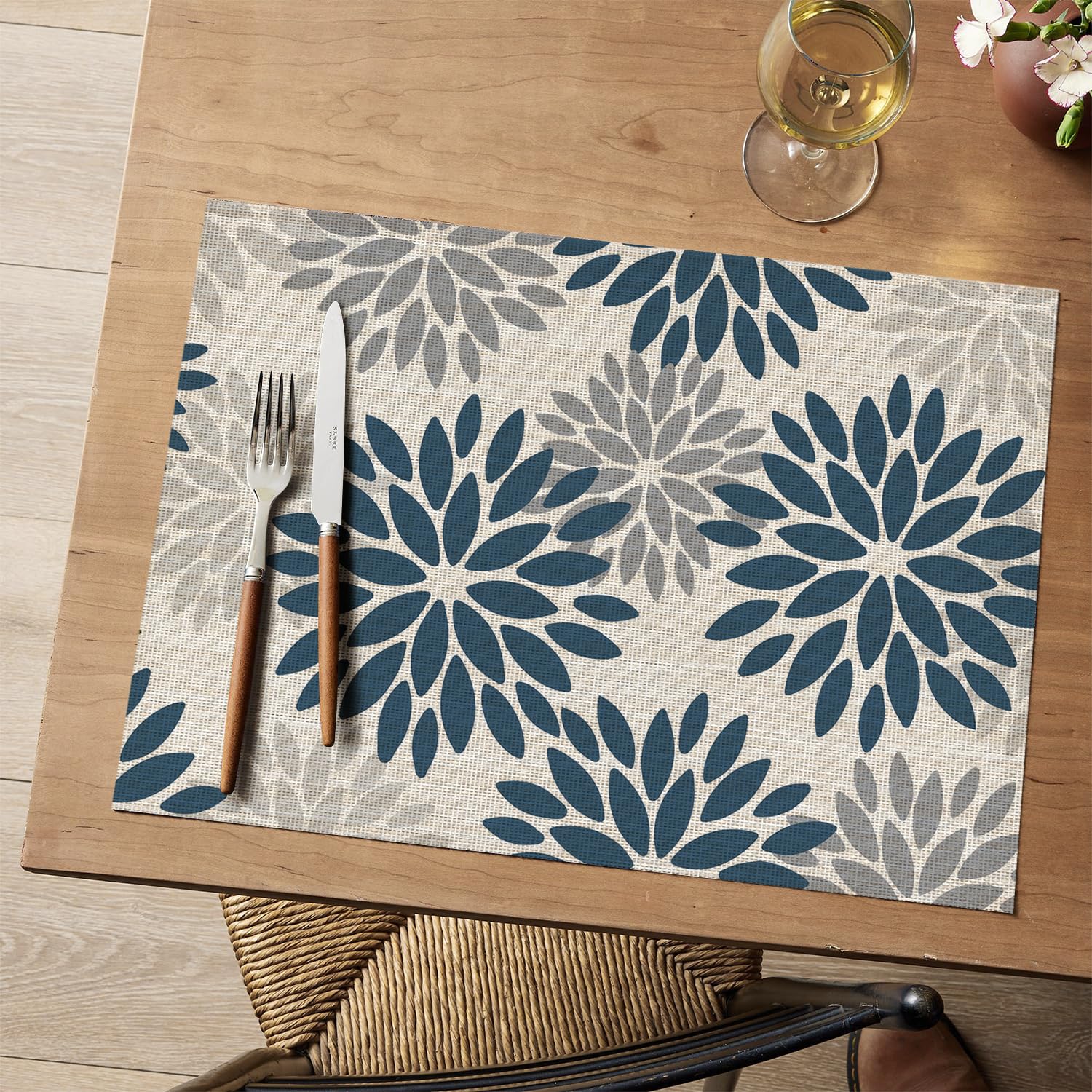 Salvamanteles Artoid Mode vinilo florales azul gris resistente al calor
