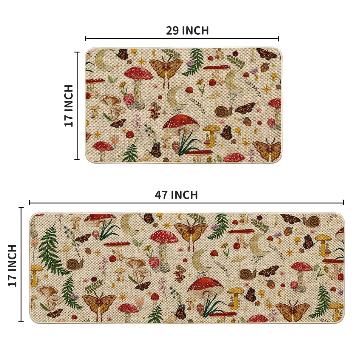 Alfombra Artoid Mode para cocina, toma lateral del motivo hongos mariposas primavera