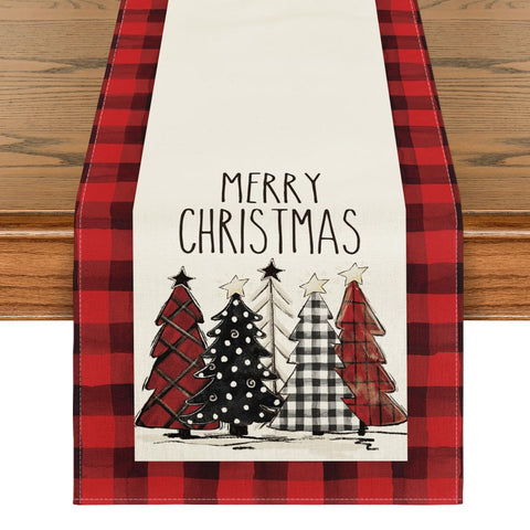 Artoid Mode caminador de mesa navideño con arboles en acuarela, decoración festiva para mesa