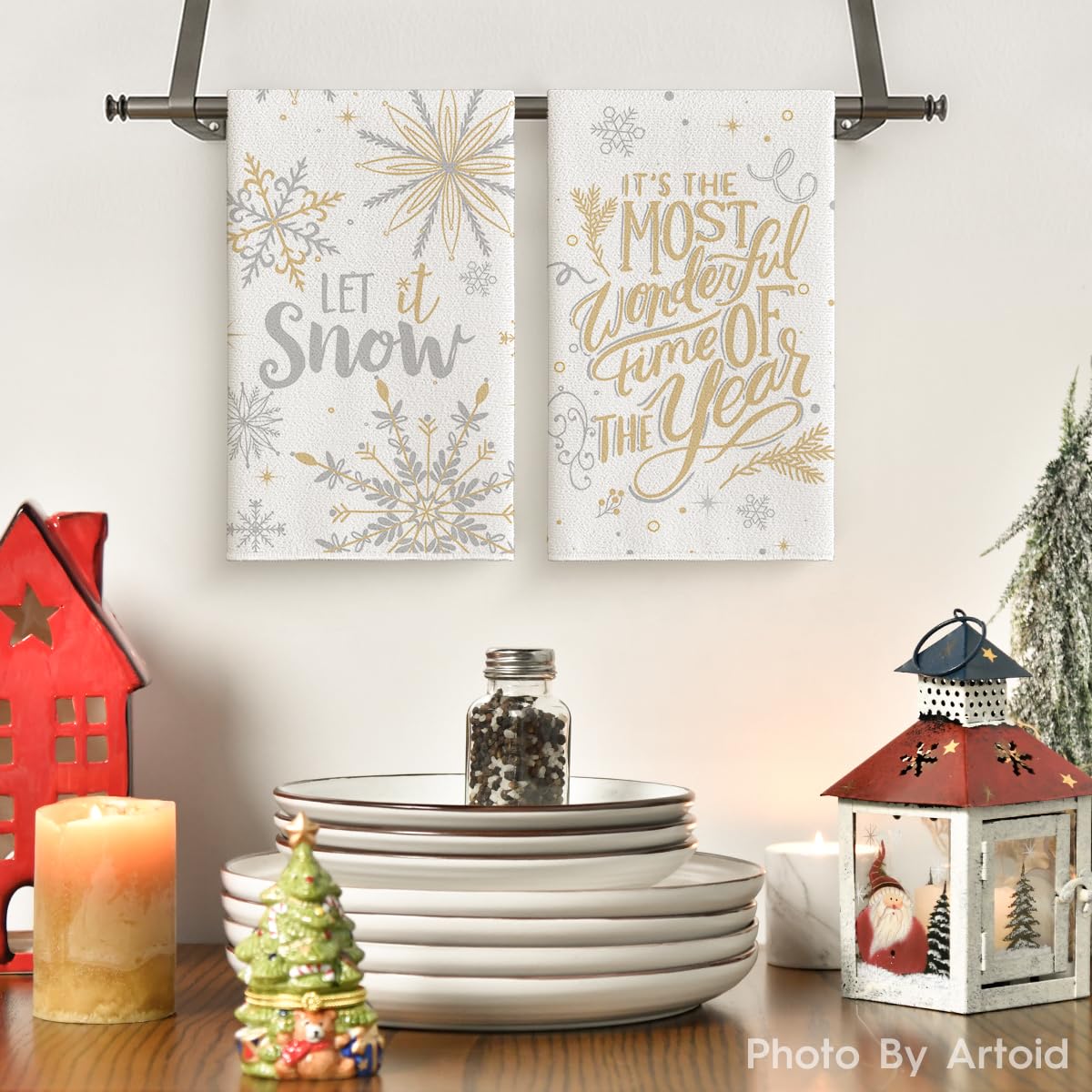 Toallas de cocina Artoid Mode con motivos de árboles navideños, útiles para secar utensilios.