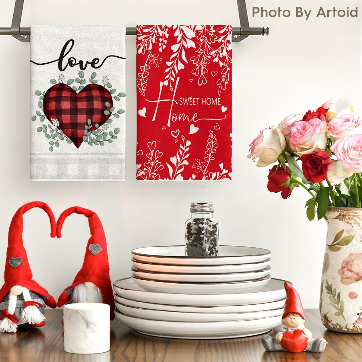 Toallas de cocina Artoid Mode con corazon en cuadros rojos para limpieza diaria