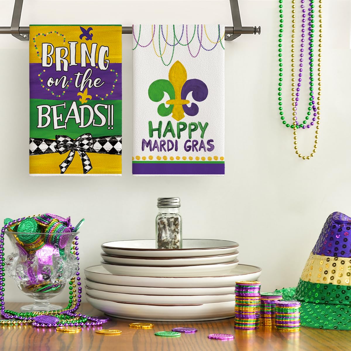 Artoid Mode Mardi Gras, toallas de cocina con colores vivos para uso diario.