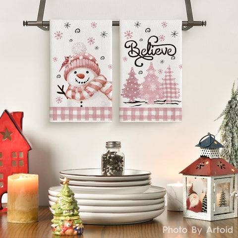 Toallas Artoid Mode con diseños navideños rosa, ideal para decorar y limpiar