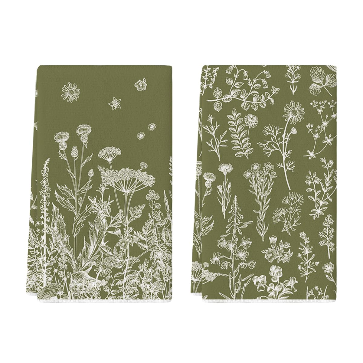 Toallas Artoid Mode con hierbas antiguas y flores verdes para secar platos con suavidad.