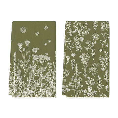 Toallas Artoid Mode con hierbas antiguas y flores verdes para secar platos con suavidad.