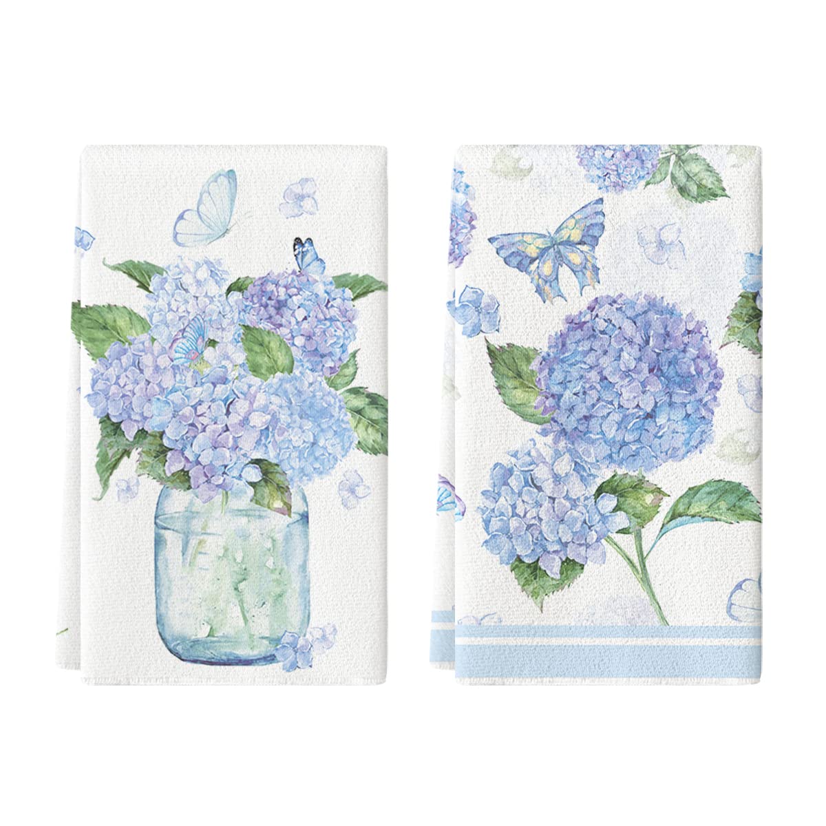 Toallas Artoid Mode Hortensia y Mariposa, suaves para secar vajilla.