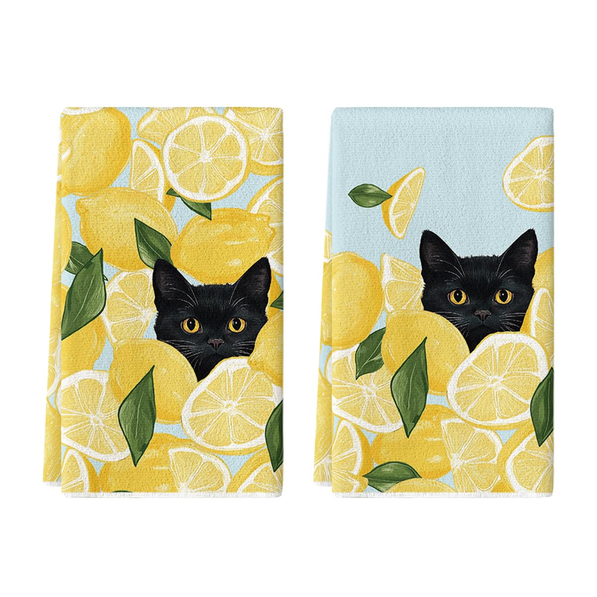 Artoid Mode toallas con diseño limón-amarillo y gato negro, ideales para secar platos