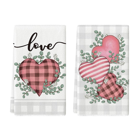 Toallas Artoid Mode rosa con cuadros y corazones, suaves y eficaces para la cocina