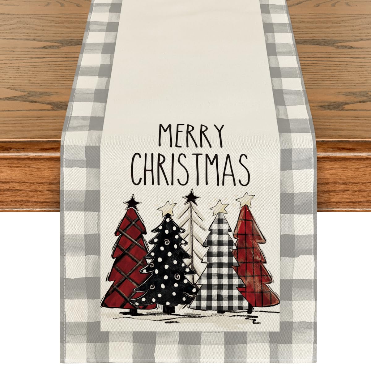 Artoid Mode Waterclor corrido de mesa con árboles navideños, ideal para cenas festivas.