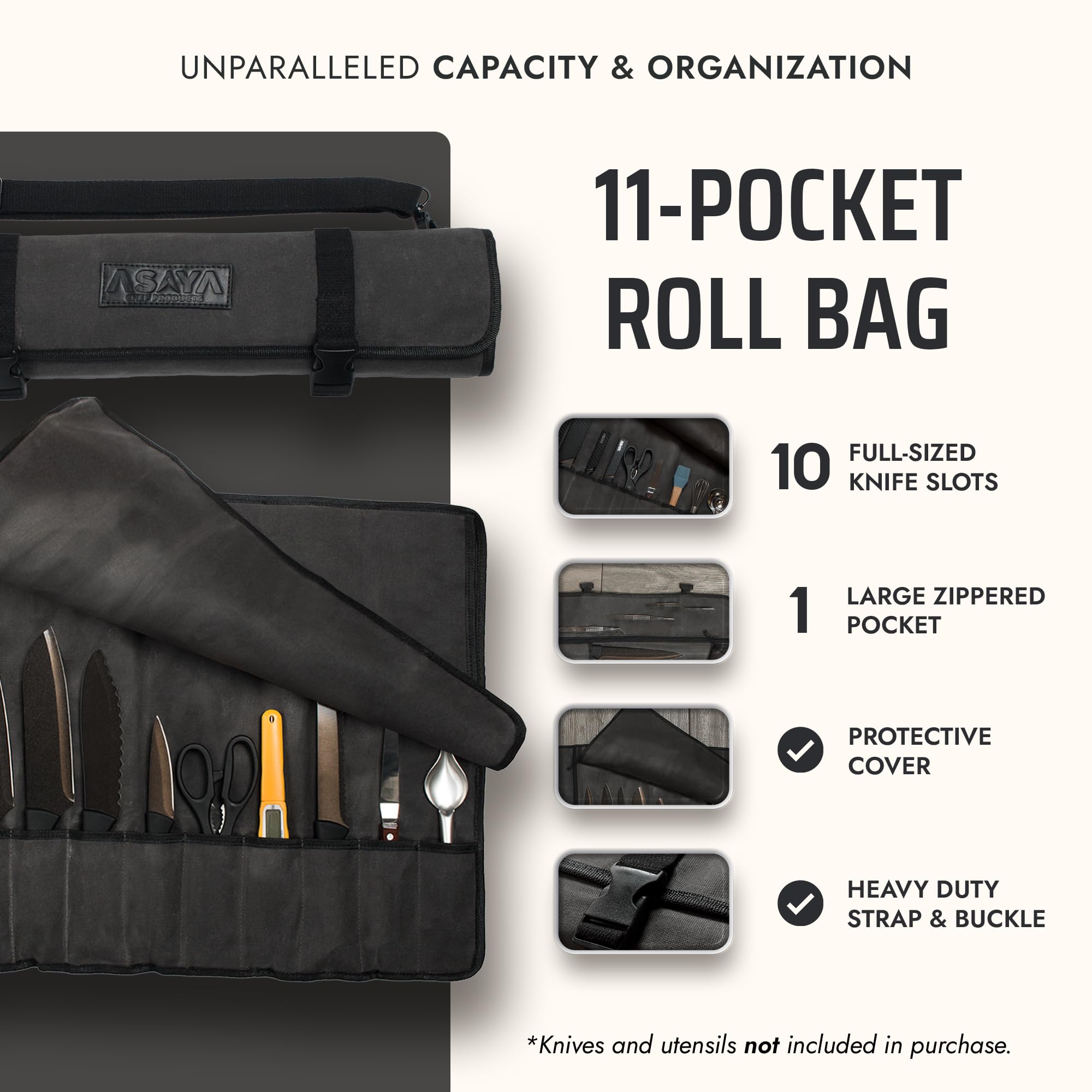 Asaya bolso externo con cremallera grande, para utensilios y accesorios.