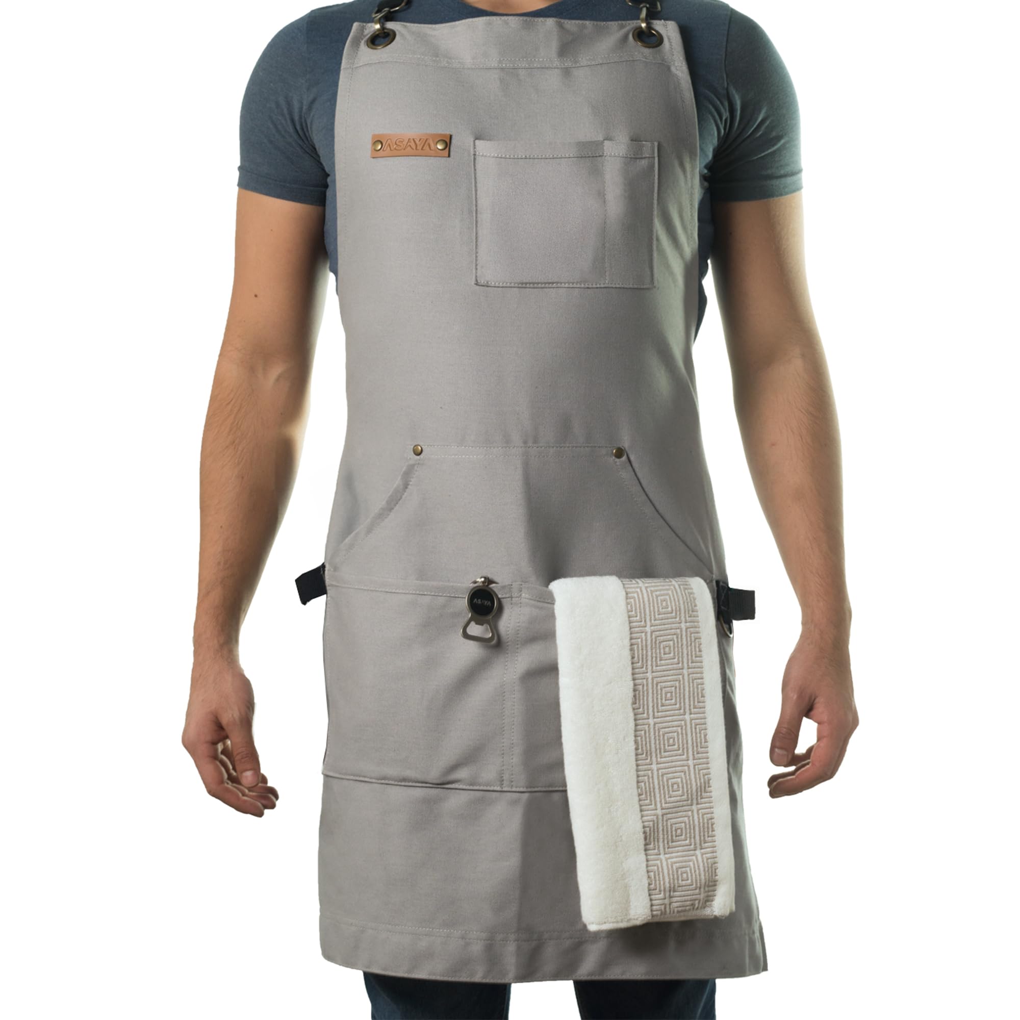 Delantal Asaya Chef frente, diseño robusto para cocina y taller.