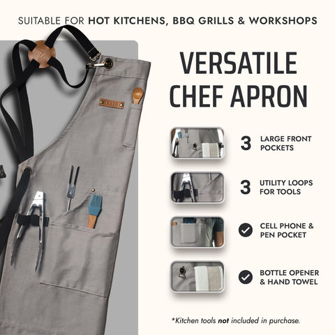 Delantal Asaya Chef trasero, correas cruzadas para comodidad.
