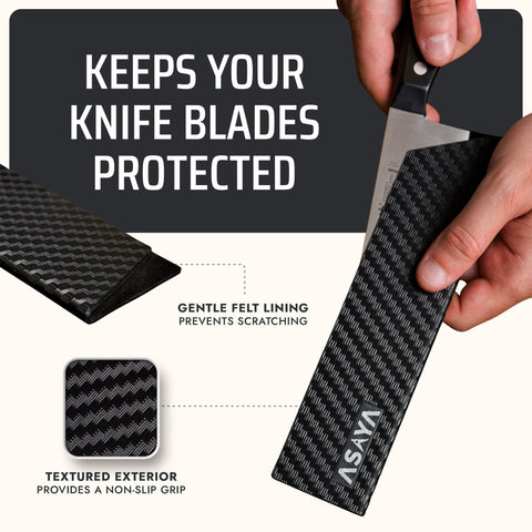 Asaya cubrecuchillos para almacenamiento protege superficies y bordes.