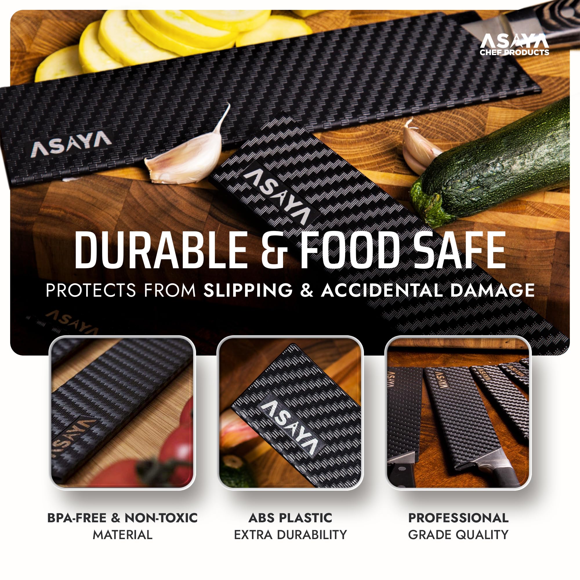 Asaya guardas en plástico ABS sin BPA, seguras para la cocina.