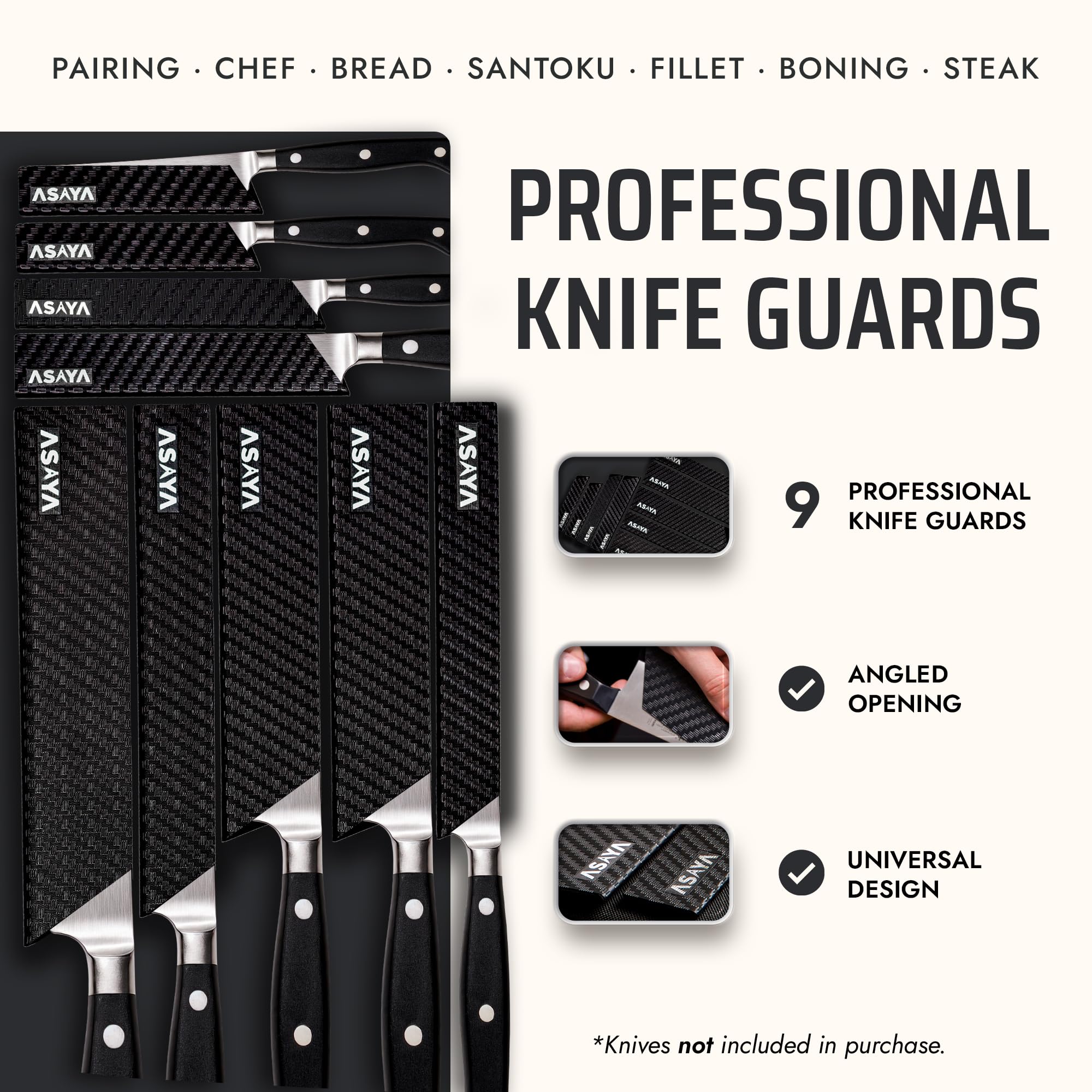 Asaya protecciones para cuchillo Santoku, protege la hoja y facilita el almacenaje.