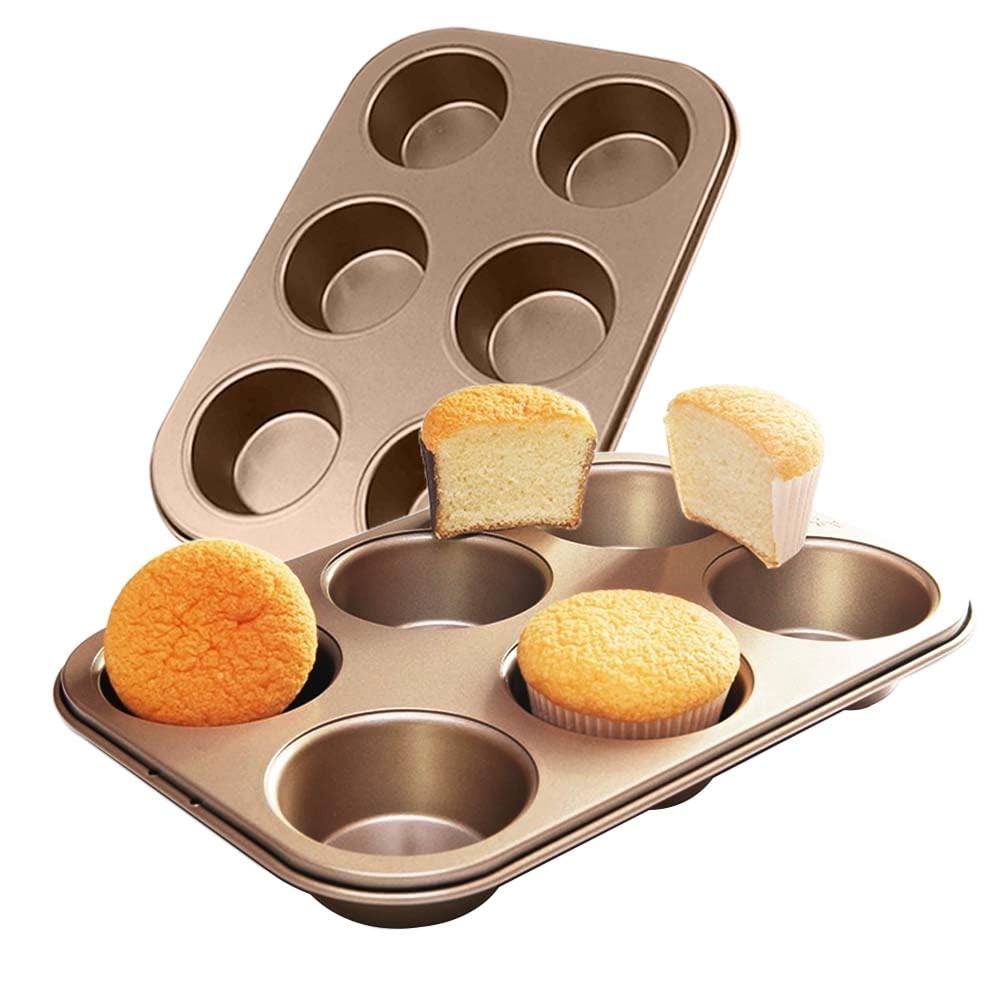 ASBAYSON dos bandejas de muffins de acero premium con 6 cavidades para hornear