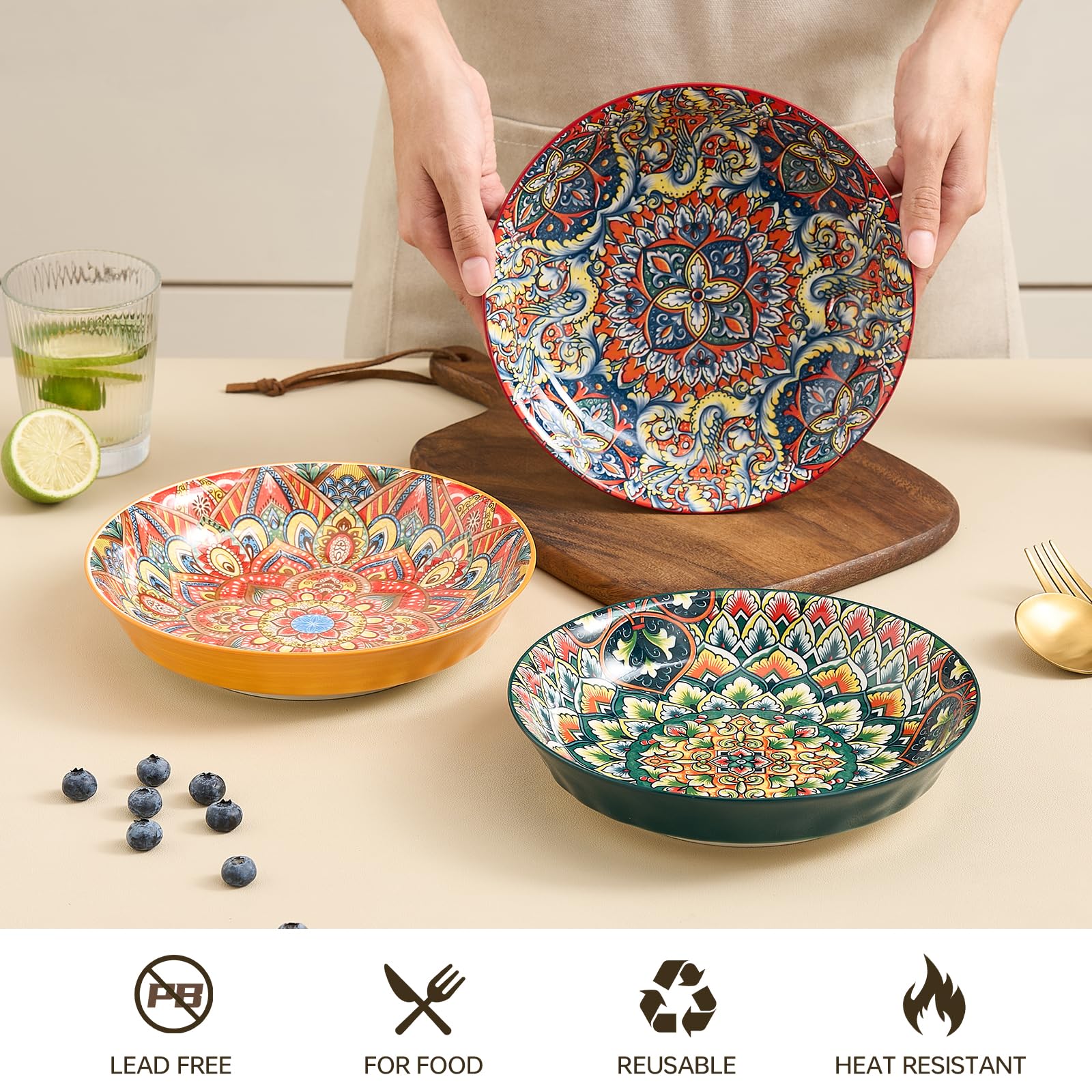 ASBEFORE cuenco para sopa en 8 pulgadas, diseño bohemio para comidas reconfortantes.