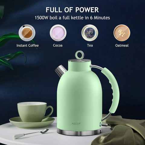 Olla eléctrica ASCOT mate verde con filtro en pico para agua limpia