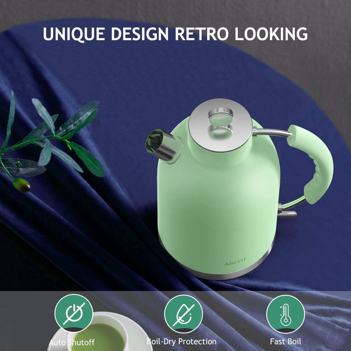 Olla eléctrica ASCOT mate verde vidrio borosilicato sin plásticos internos