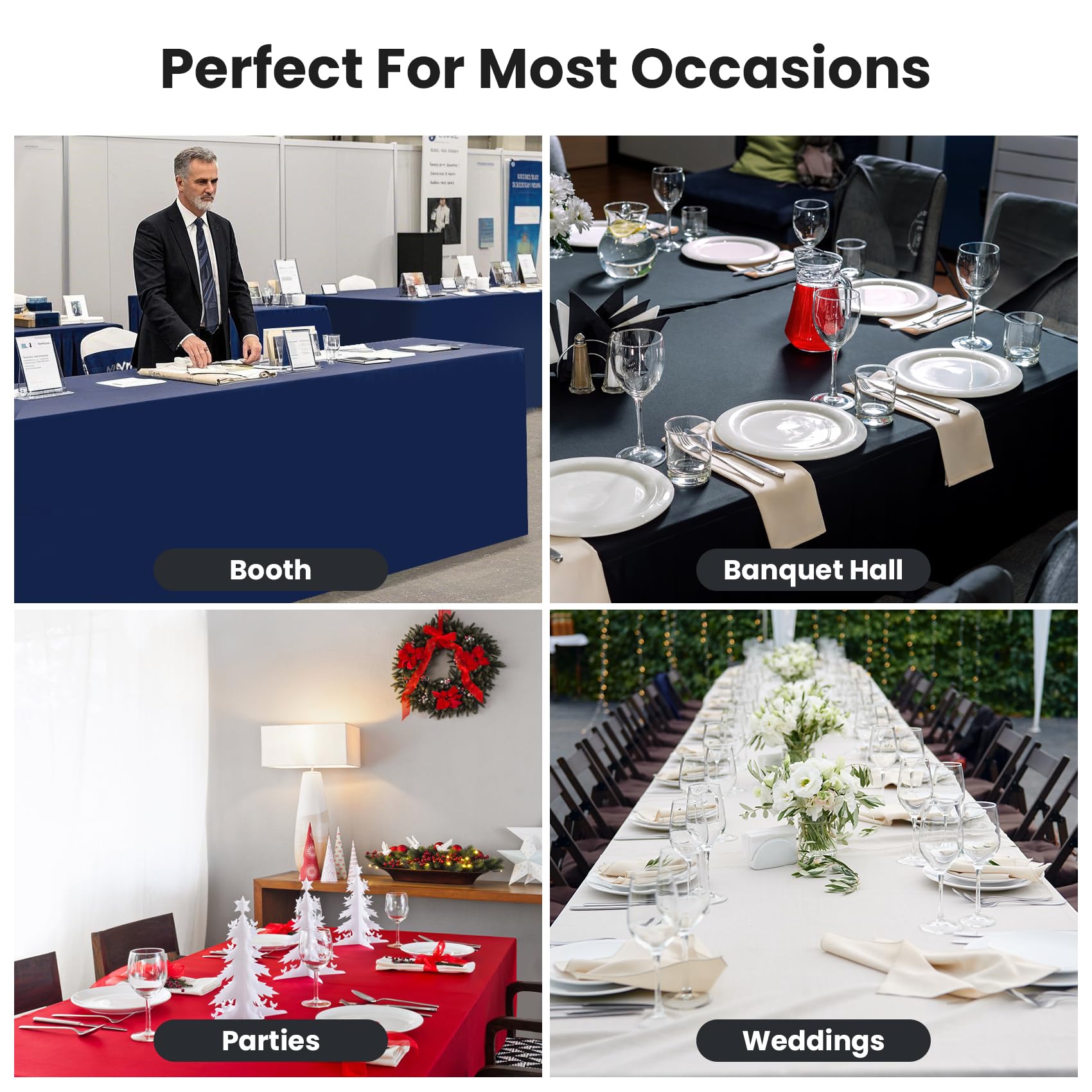 Mantel para eventos Ascoza, se ajusta a mesas de 72 pulgadas.