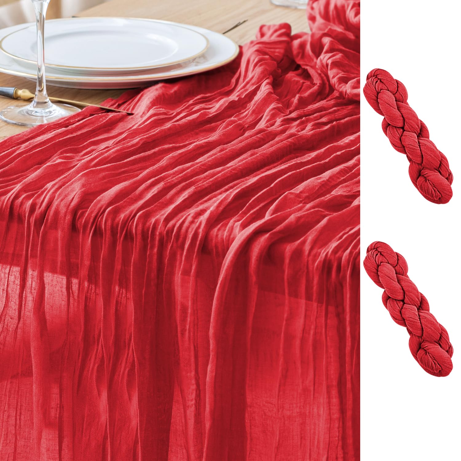 Asee'm camino de mesa gasa rojo 10 pies, elegante para bodas y cenas.
