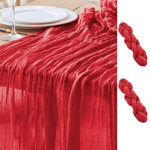 Asee'm camino de mesa gasa rojo 10 pies, elegante para bodas y cenas.