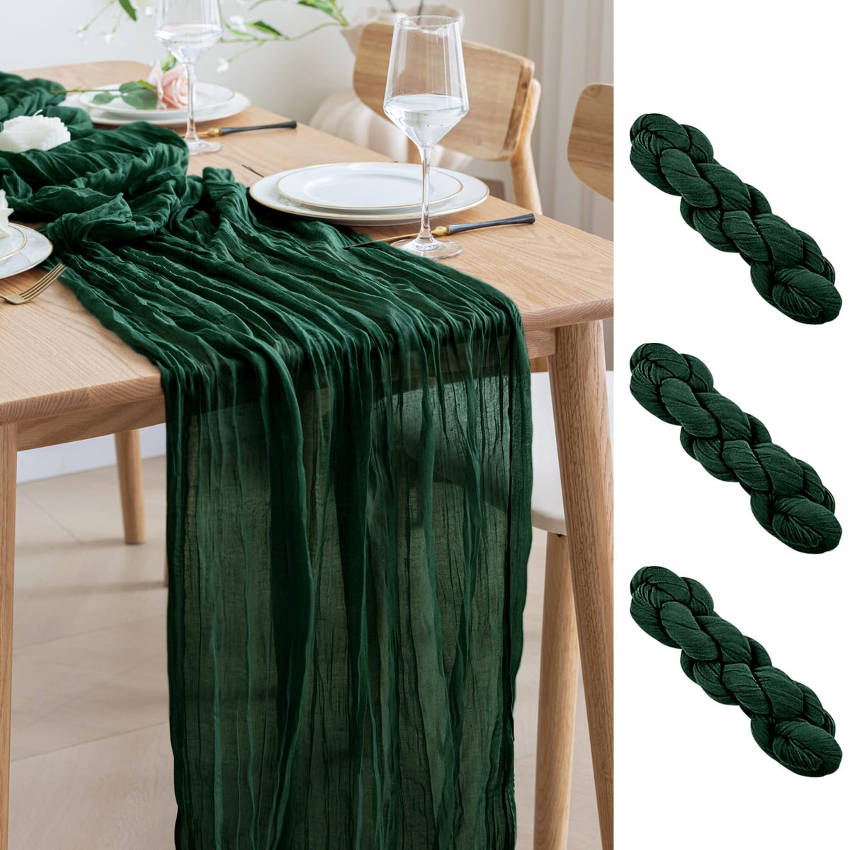 Asee'm corredor de mesa gasa esmeralda 10 pies para bodas elegantes