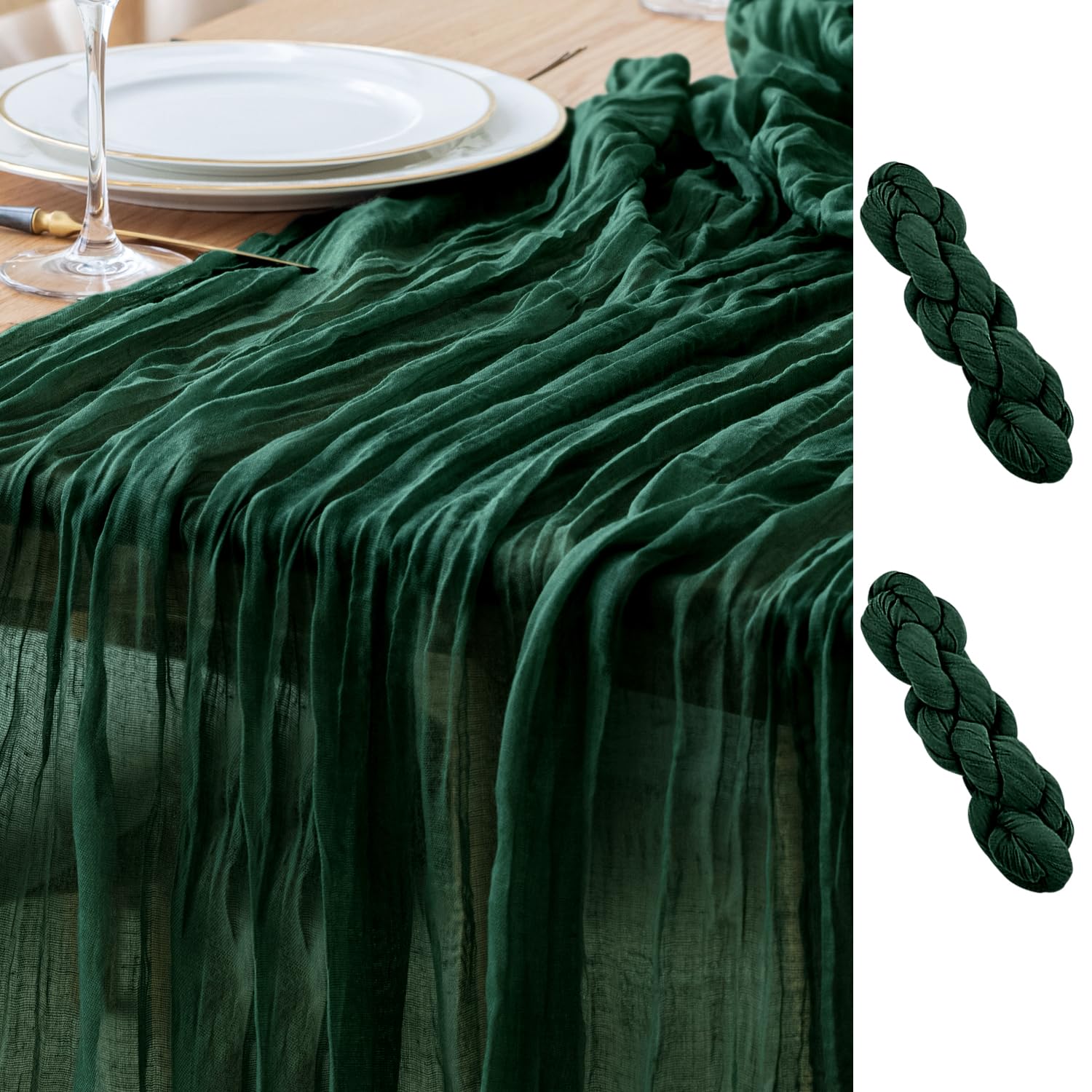 Asee'm mantel gasa verde esmeralda 10ft para mesas grandes, ideal para bodas.