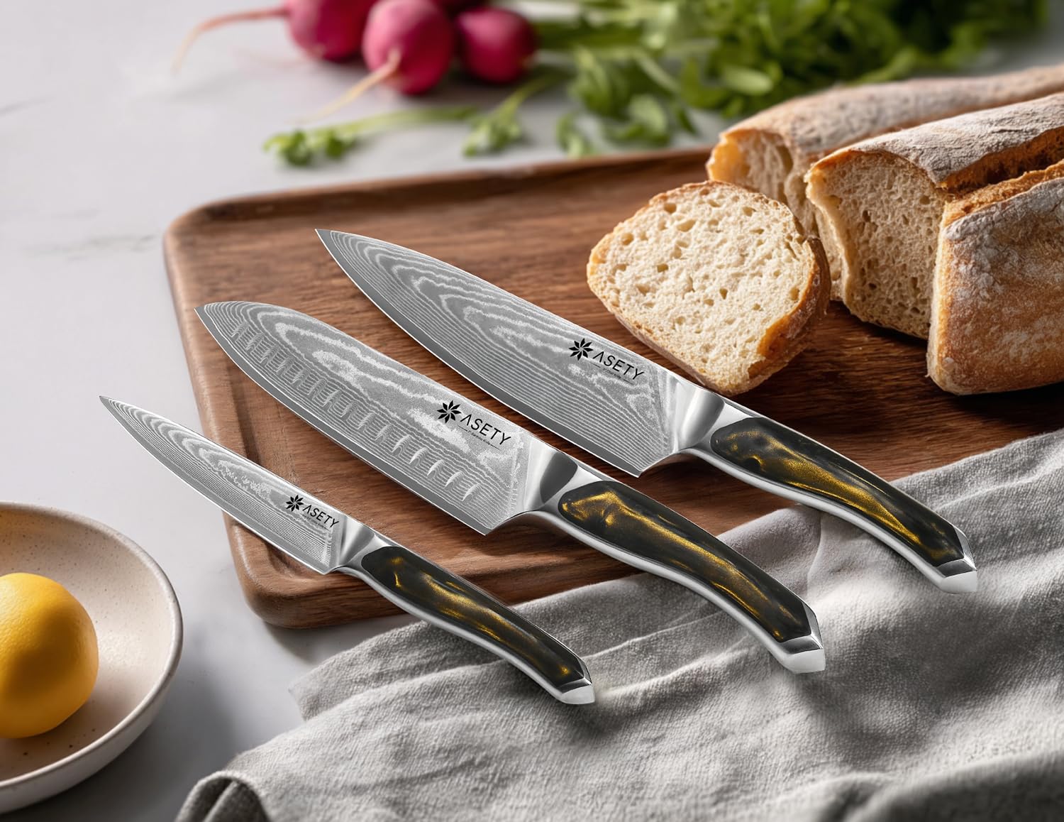 Cuchillo santoku ASETY Damascus de 7 pulgadas con forjado, cortes precisos.