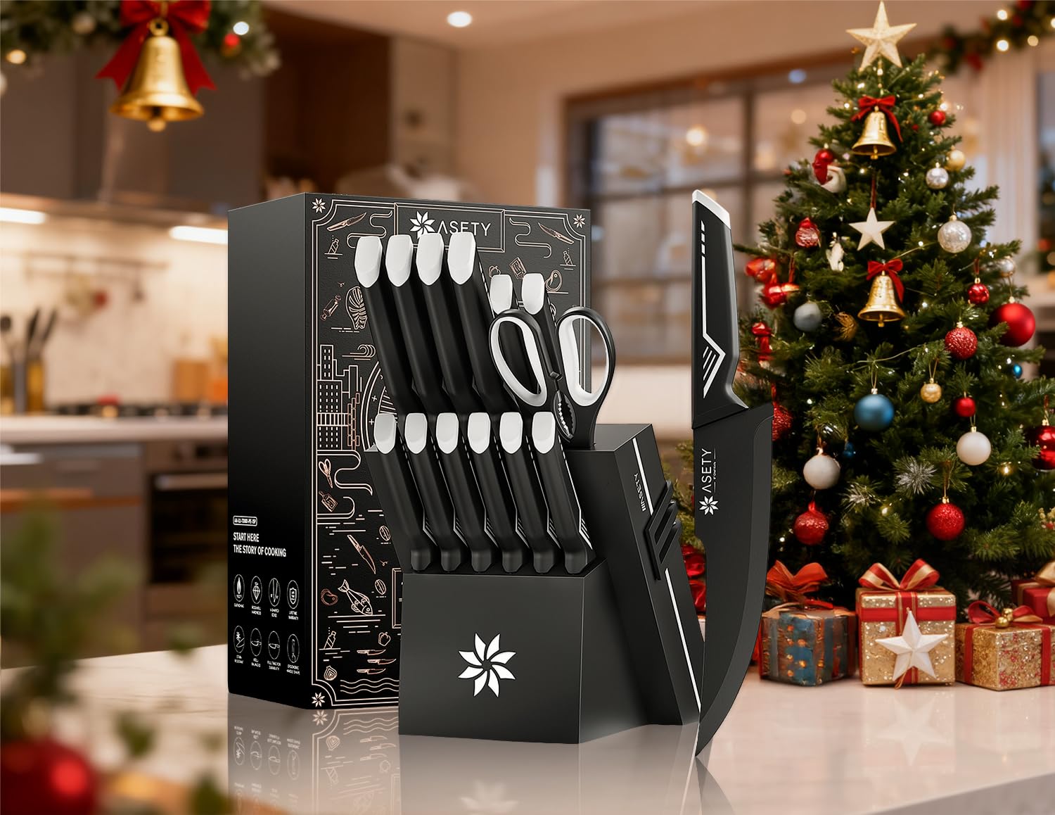 Conjunto completo de ASETY: chef, pan, santoku y utilitarios.