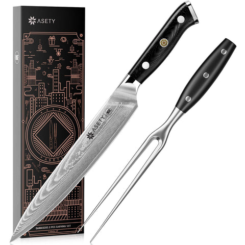 Cuchillo ASETY de trinchar con hoja damasco de 67 capas para cortes precisos.
