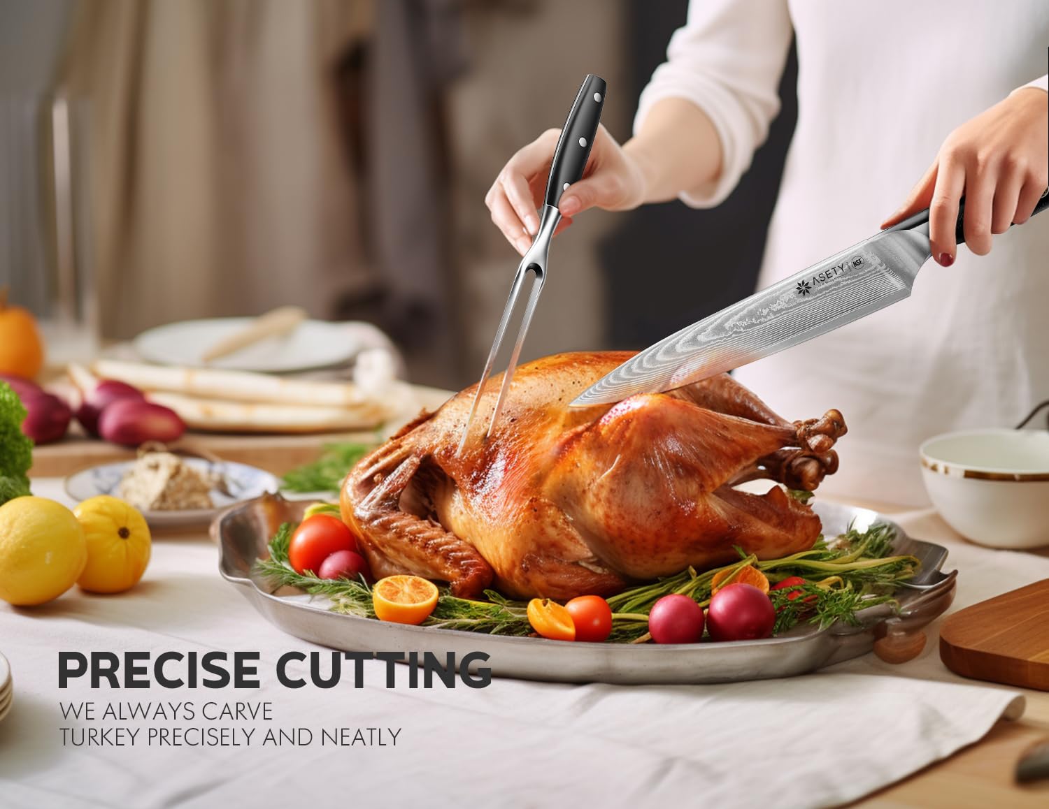Tenedor ASETY para carne con diseño ergonómico y agarre estable.